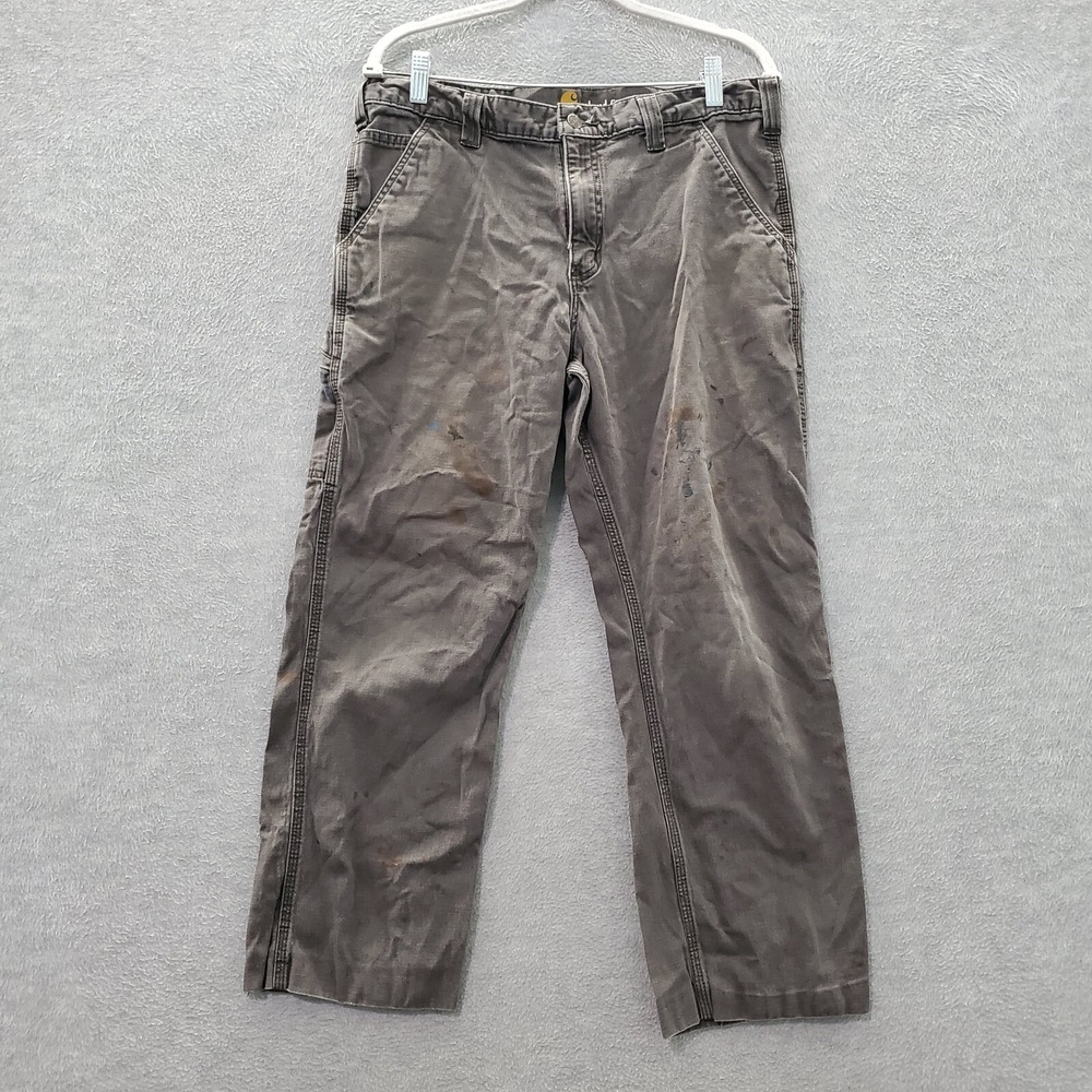 Carhartt Men Pants 34x34 Gray Rugged Flex Relaxed Fit Canvas Work Pant READ